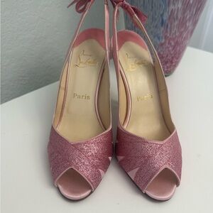 Christian Louboutin Sparkling Pink Peep-Toe Heels *needs one heel tip replaced*